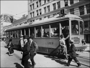 (PD) Photo: Unknown A "Class 1" streetcar at 5th Avenue and Broadway, circa 1915.