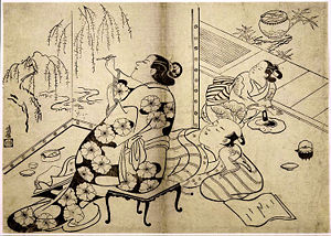 Courtesan painting a screen, Torii Kiyonobu I, ca. 1711