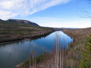 Liard River at Allen's Lookout on the Alaska Highway west of the Liard Hot Springs (10312527005).jpg