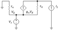 Common-base amplifier with AC voltage source V1 as signal input