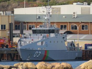 RVS Takuare at Austal shipyards in Henderson, Western Australia, July 2021.jpg